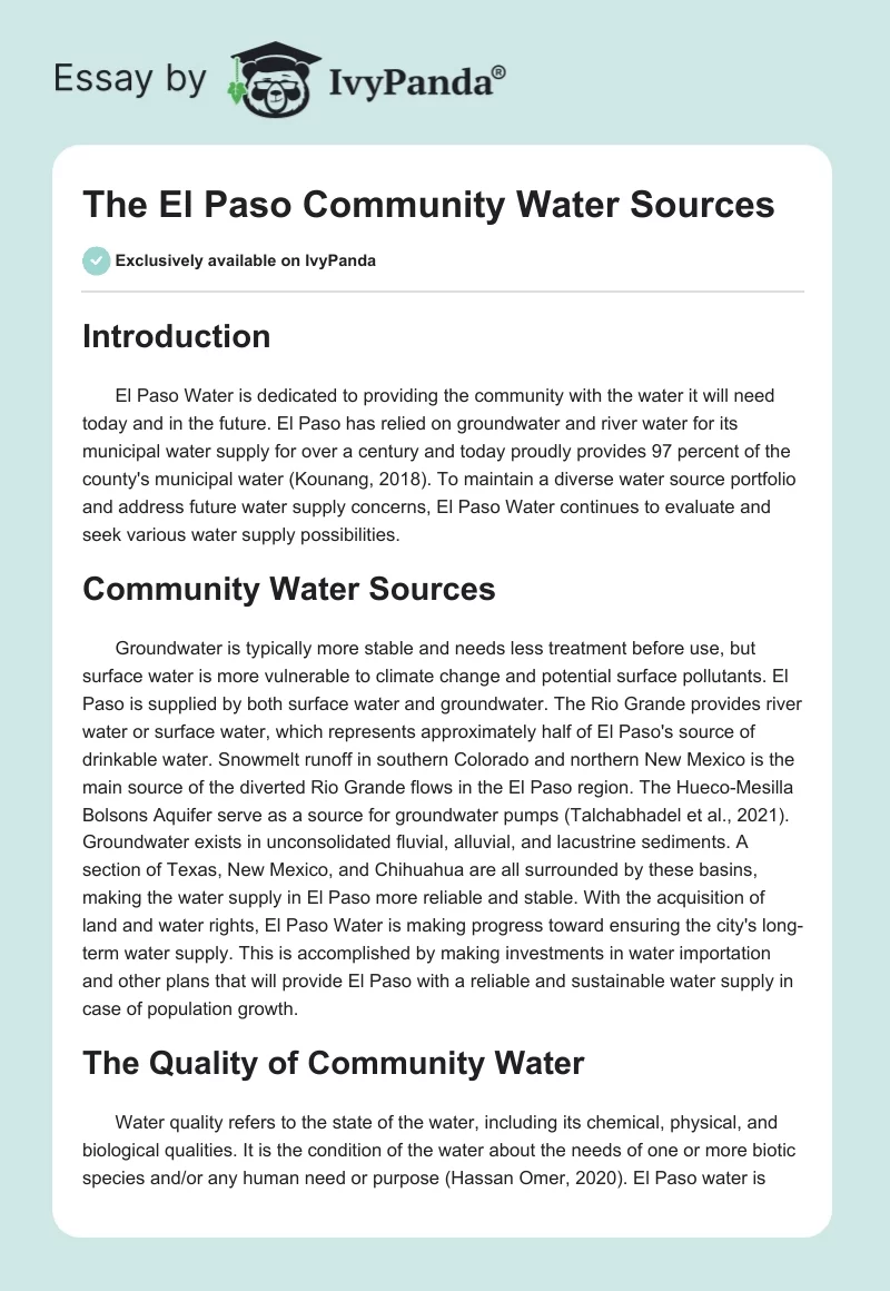 The El Paso Community Water Sources. Page 1