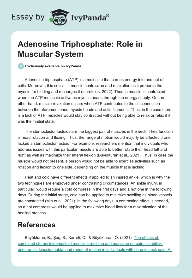 Adenosine Triphosphate: Role in Muscular System. Page 1