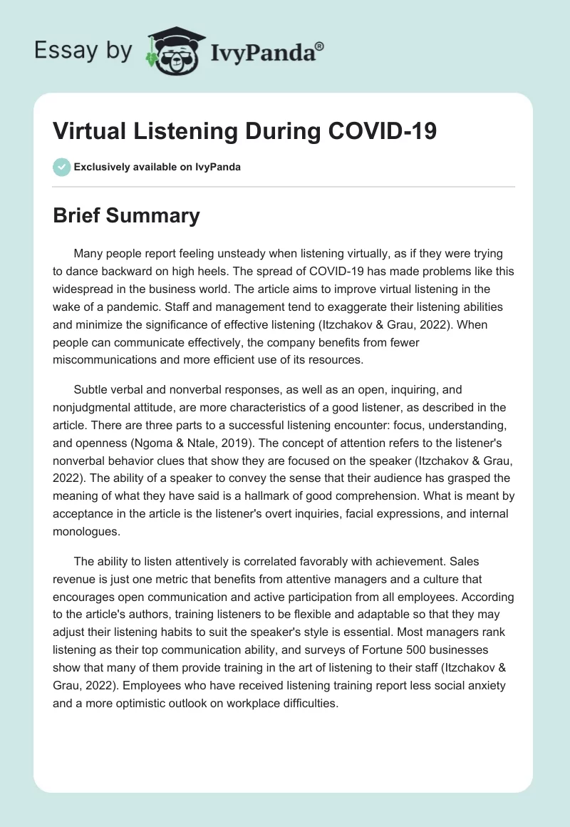Virtual Listening During COVID-19. Page 1