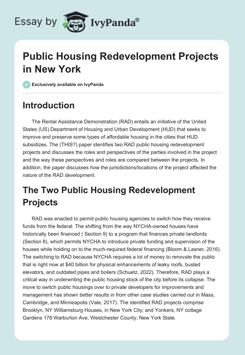Public Housing Redevelopment Projects in New York. Page 1