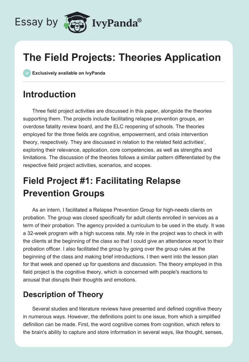 The Field Projects: Theories Application. Page 1