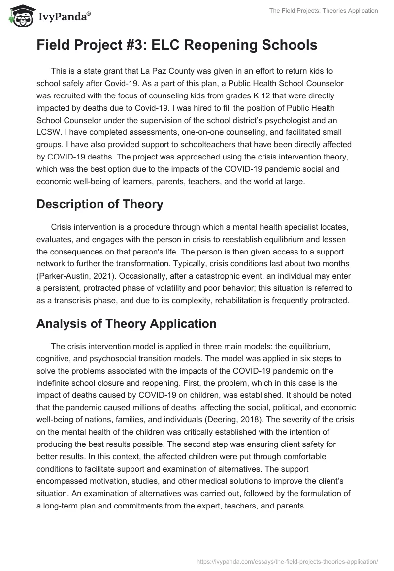 The Field Projects: Theories Application. Page 5