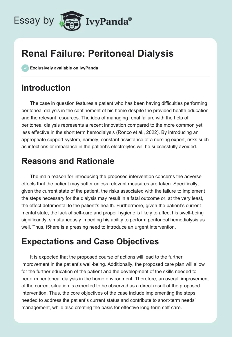 Renal Failure: Peritoneal Dialysis. Page 1