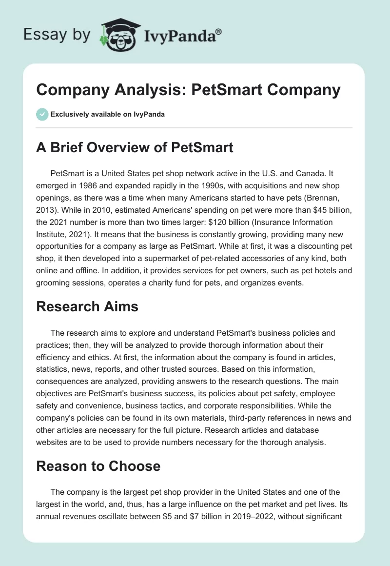 Company Analysis: PetSmart Company. Page 1