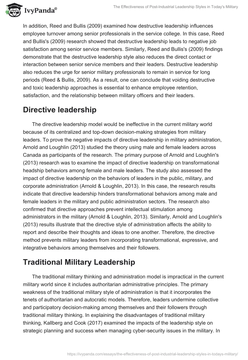 The Effectiveness of Post-Industrial Leadership Styles in Today's Military. Page 2