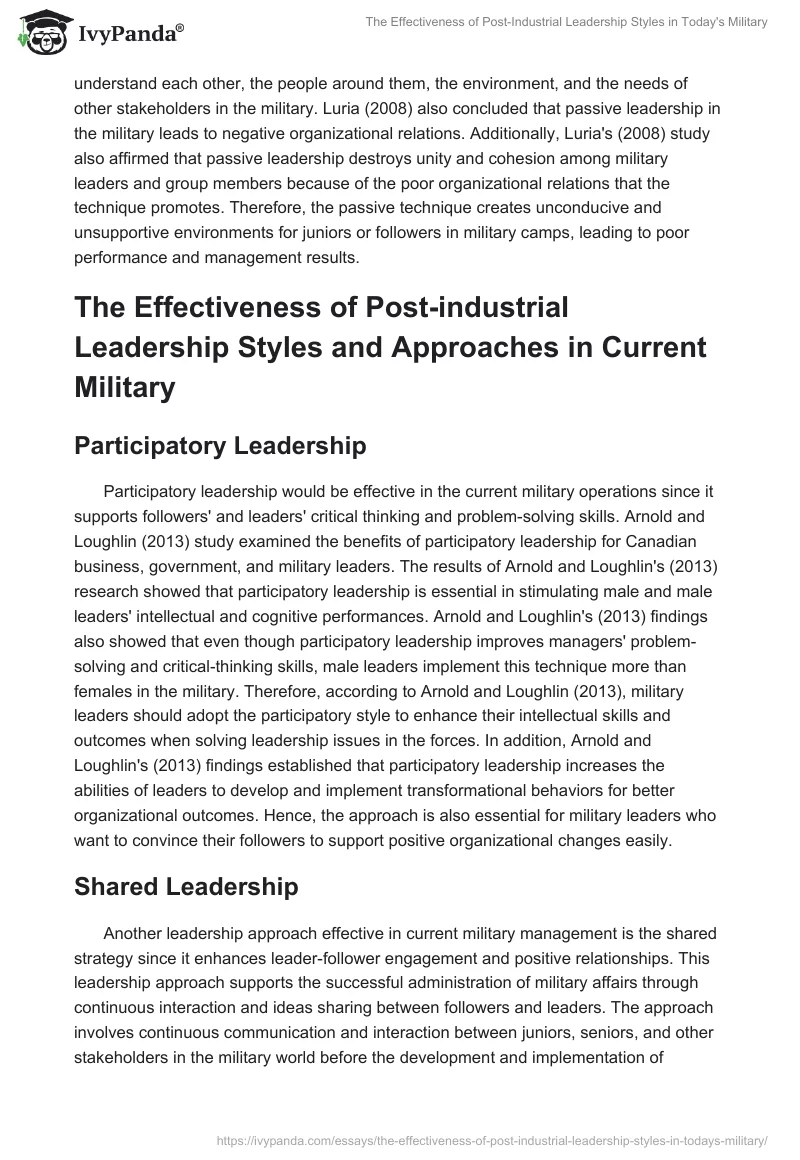 The Effectiveness of Post-Industrial Leadership Styles in Today's Military. Page 4