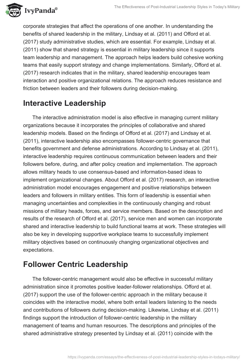 The Effectiveness of Post-Industrial Leadership Styles in Today's Military. Page 5