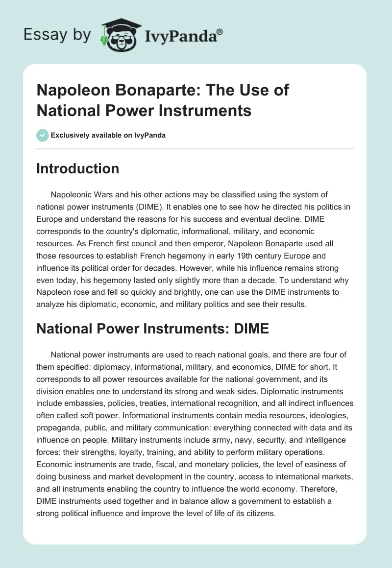 Napoleon Bonaparte: The Use of National Power Instruments. Page 1