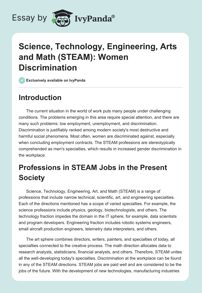 Science, Technology, Engineering, Arts and Math (STEAM): Women Discrimination. Page 1