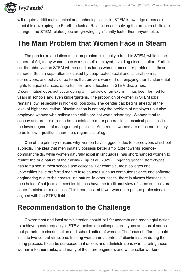 Science, Technology, Engineering, Arts and Math (STEAM): Women Discrimination. Page 2