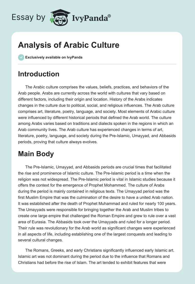 Analysis of Arabic Culture. Page 1