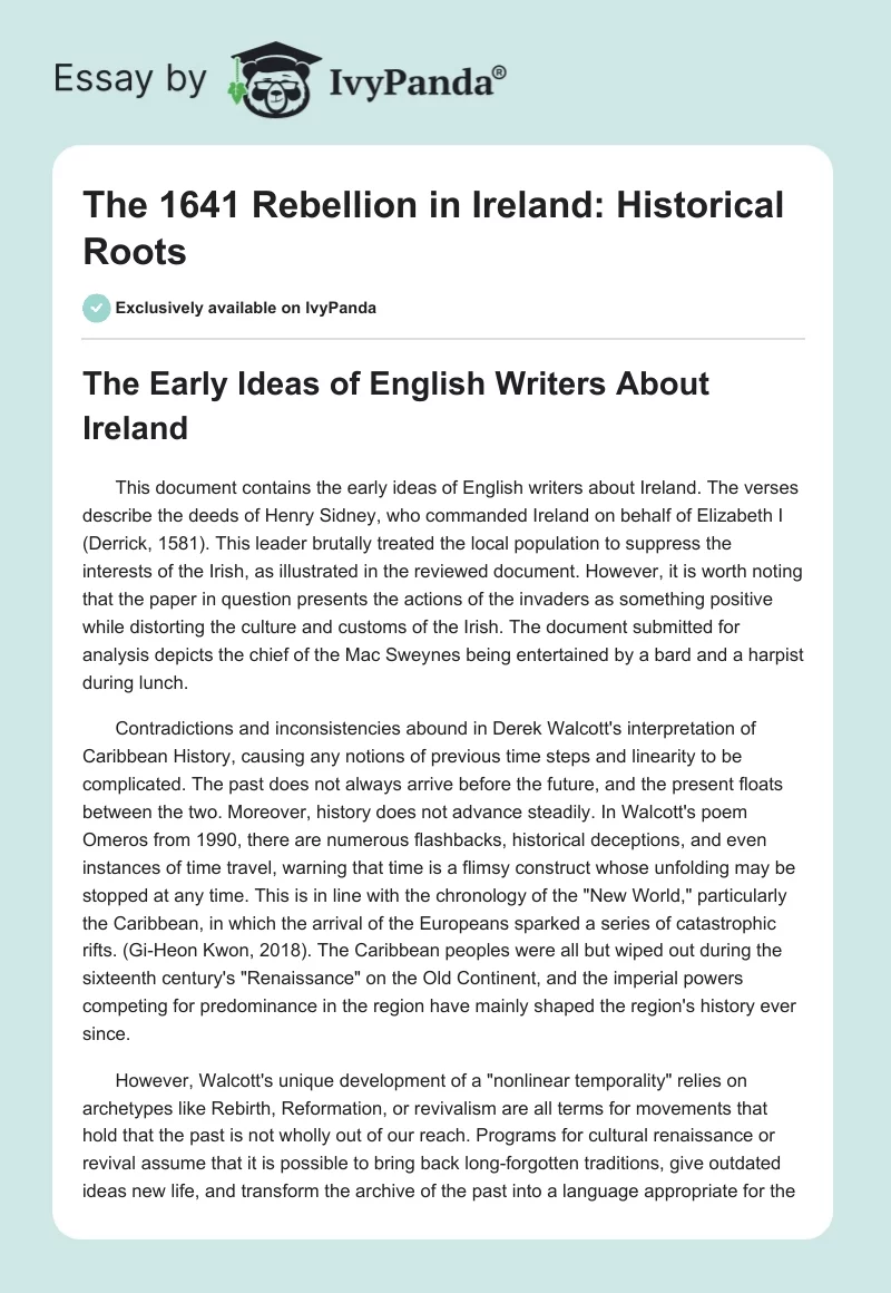 The 1641 Rebellion in Ireland: Historical Roots. Page 1