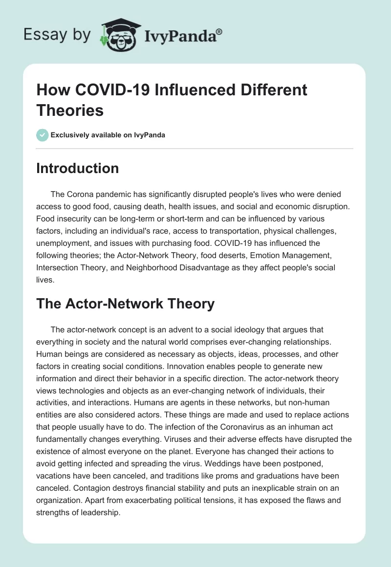 How COVID-19 Influenced Different Theories. Page 1