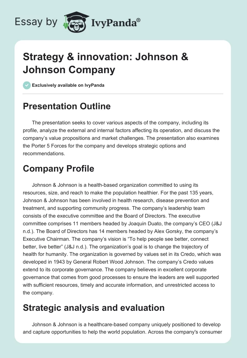Strategy & innovation: Johnson & Johnson Company. Page 1