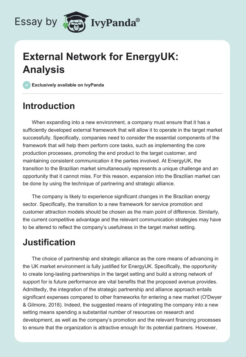 External Network for EnergyUK: Analysis. Page 1