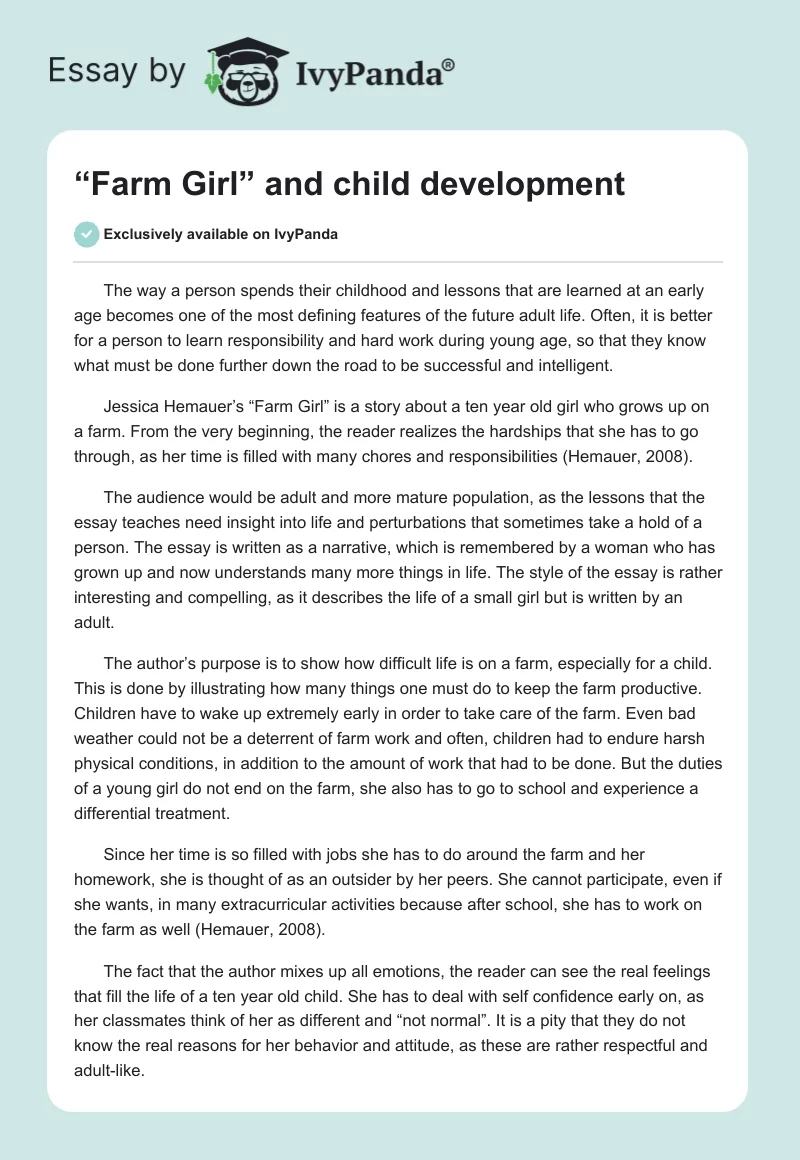 “Farm Girl” and Child Development. Page 1