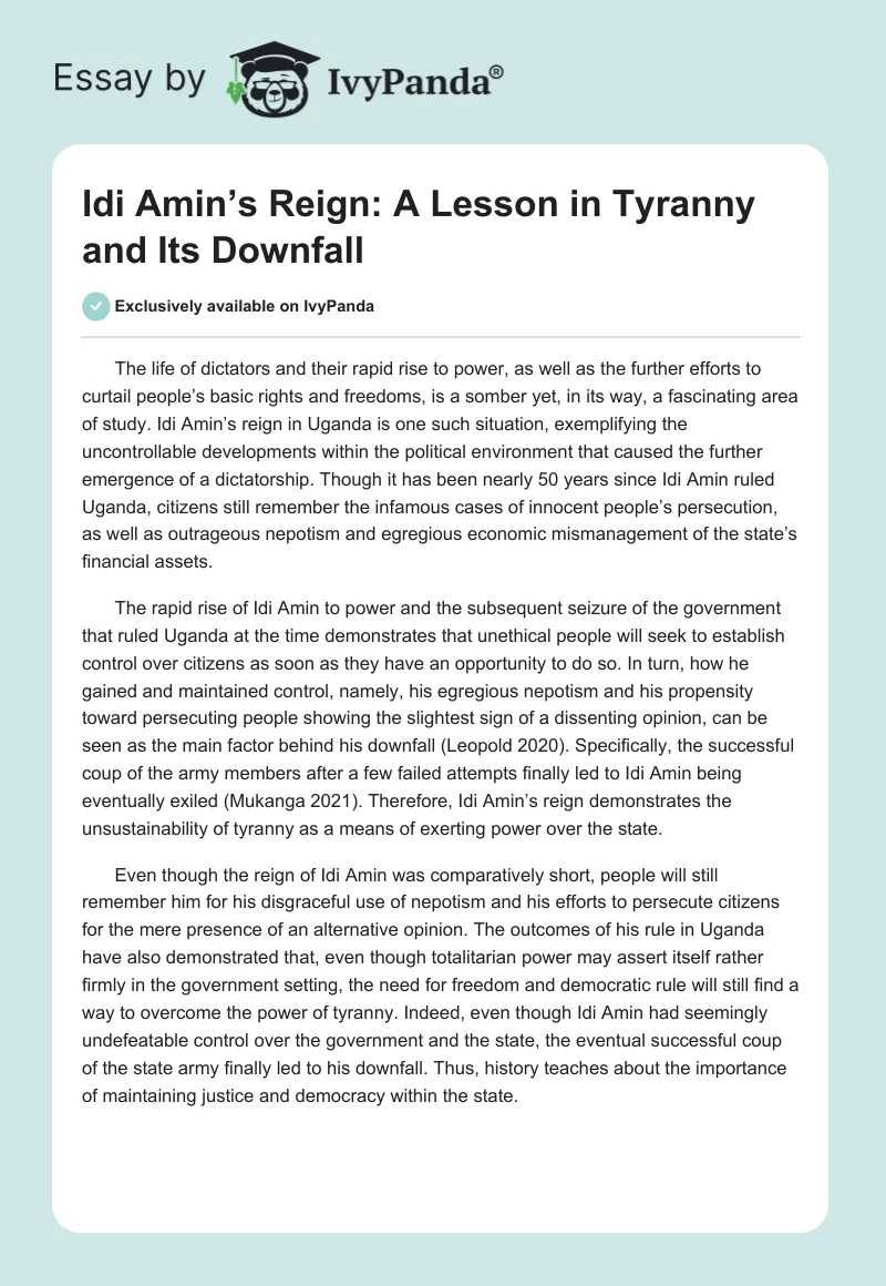 Idi Amin’s Reign: A Lesson in Tyranny and Its Downfall. Page 1