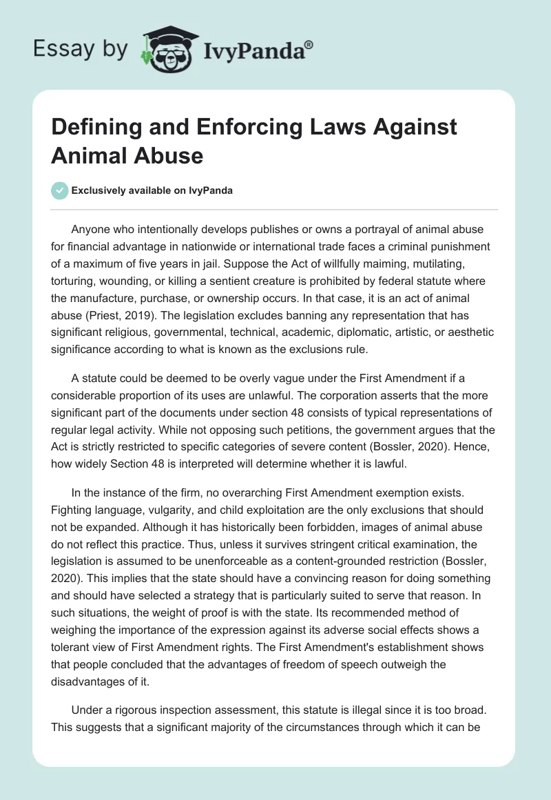 Defining and Enforcing Laws Against Animal Abuse. Page 1