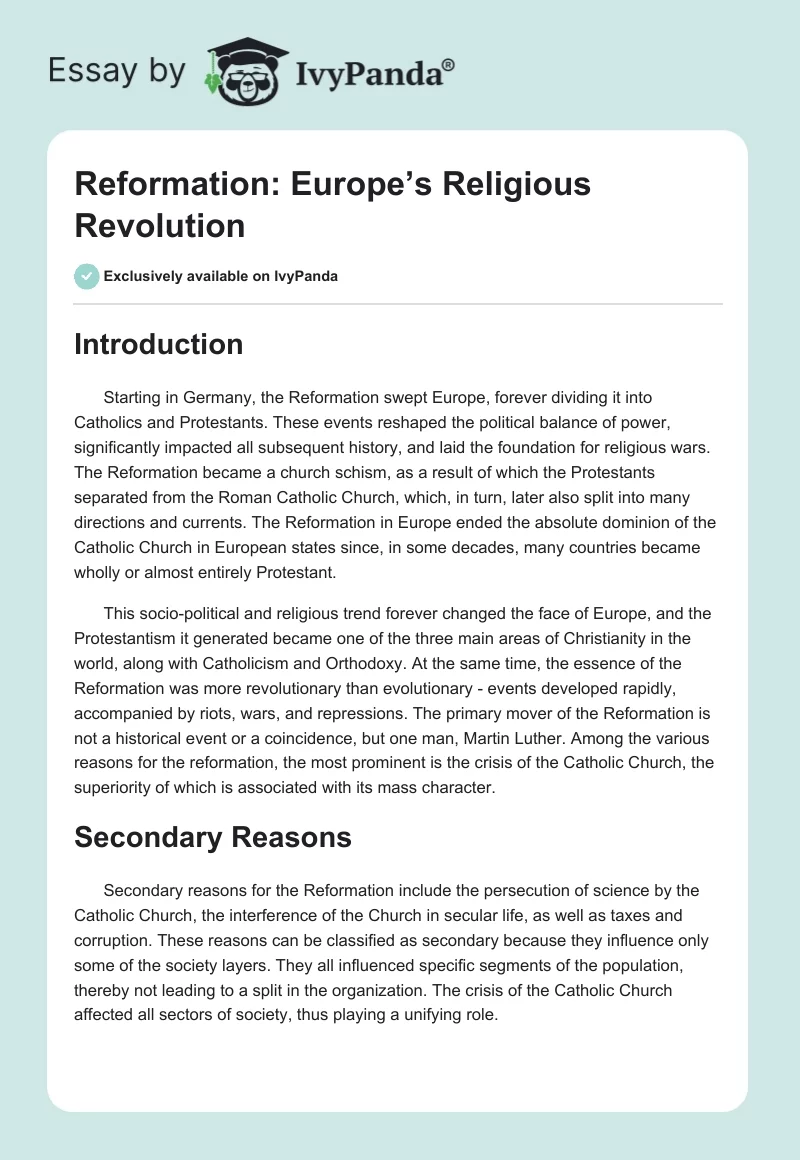 Reformation: Europe’s Religious Revolution. Page 1