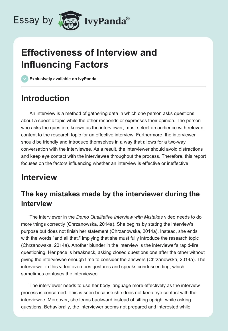 Effectiveness of Interview and Influencing Factors. Page 1