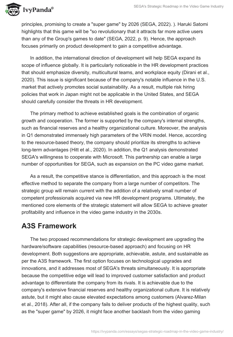 SEGA's Strategic Roadmap in the Video Game Industry. Page 2