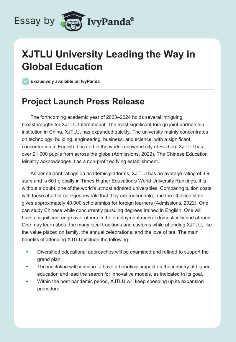 XJTLU University Leading the Way in Global Education. Page 1