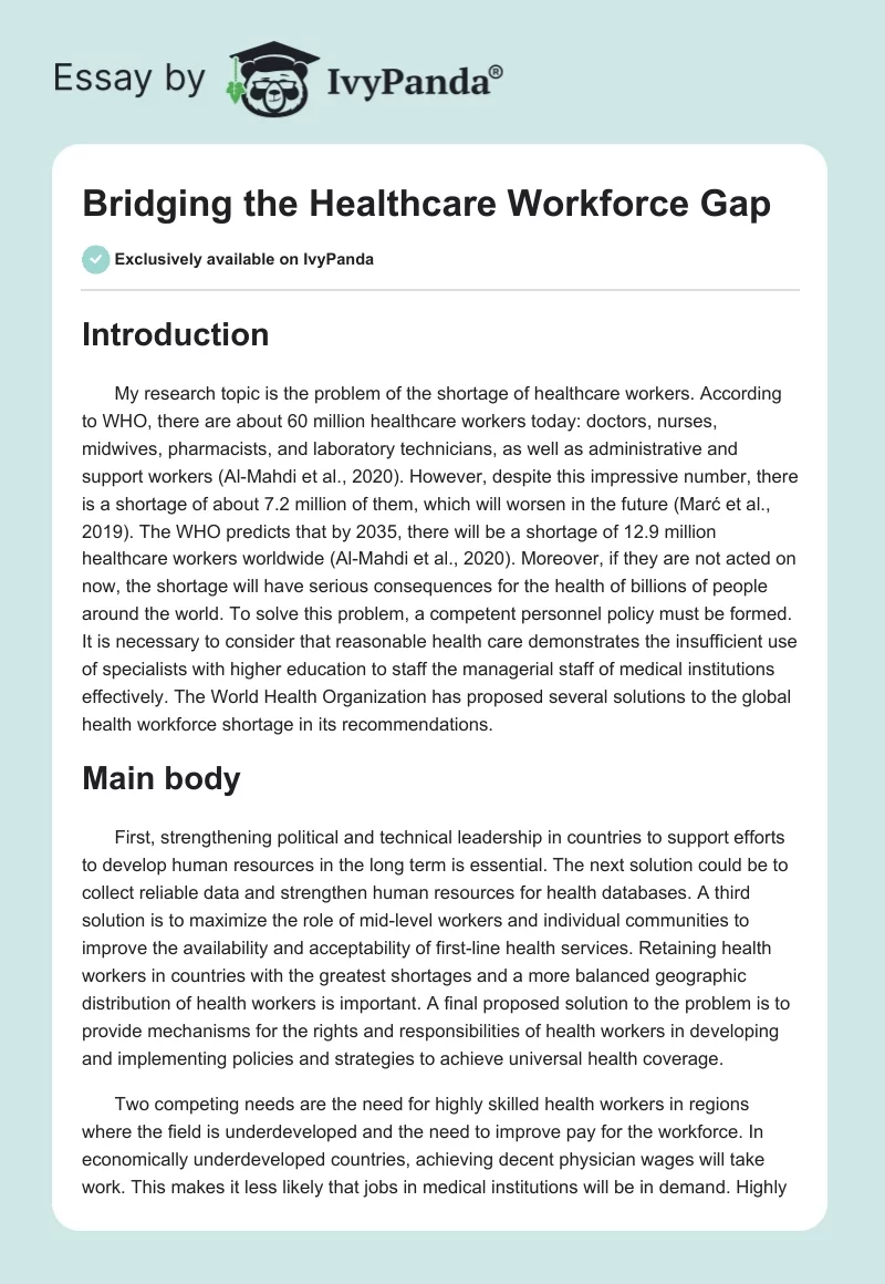 Bridging the Healthcare Workforce Gap. Page 1