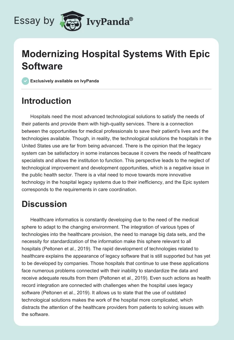 Modernizing Hospital Systems With Epic Software. Page 1