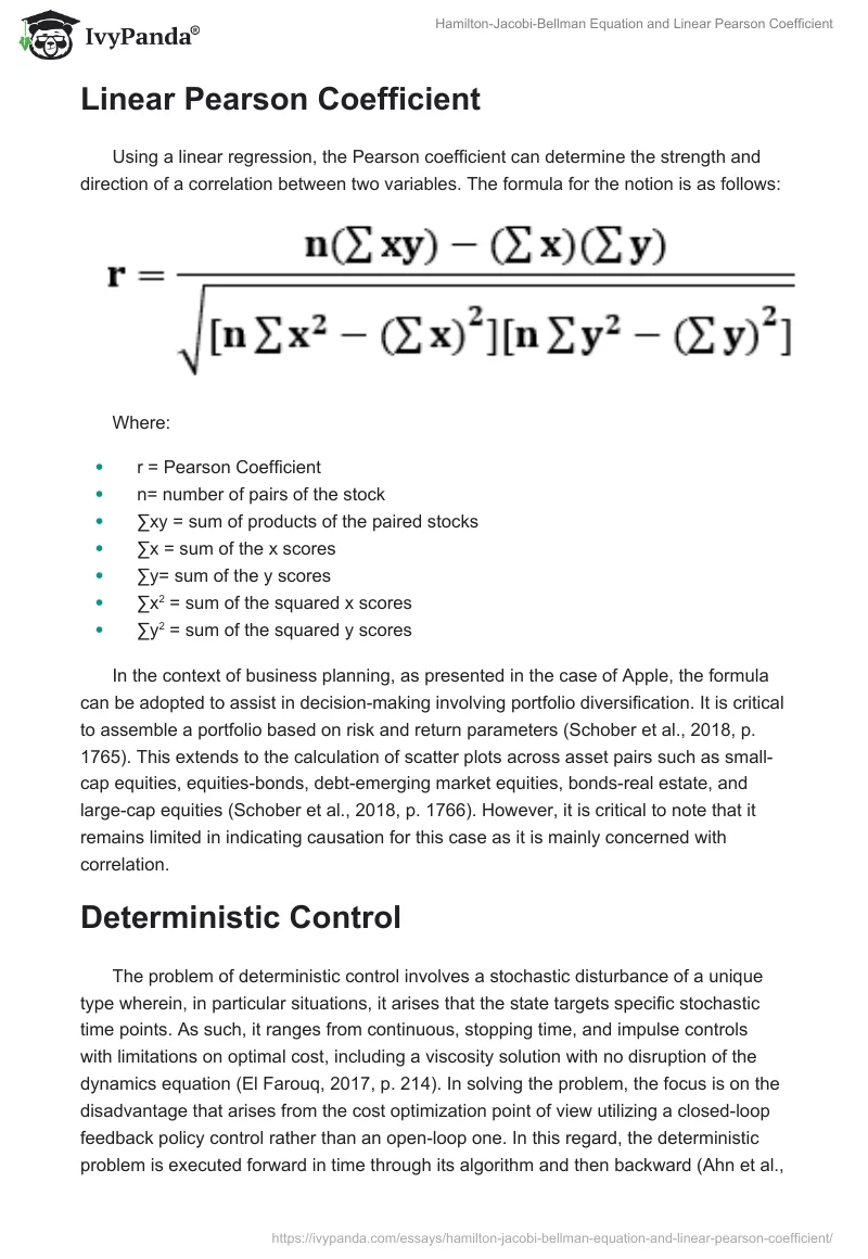 Hamilton-Jacobi-Bellman Equation and Linear Pearson Coefficient. Page 2