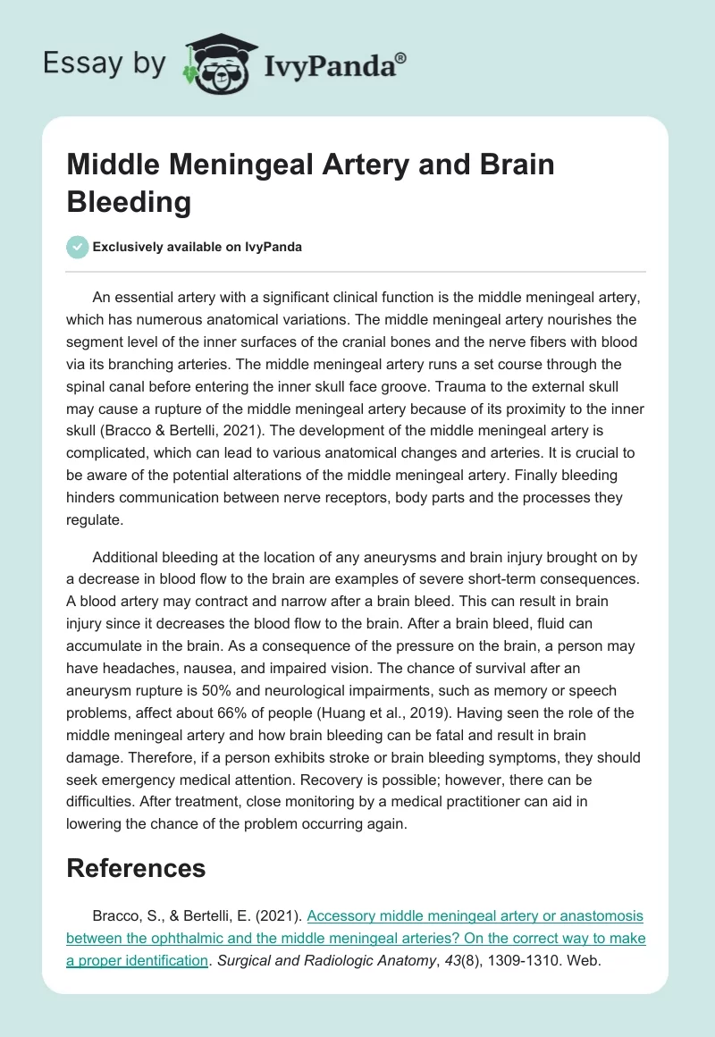 Middle Meningeal Artery and Brain Bleeding. Page 1