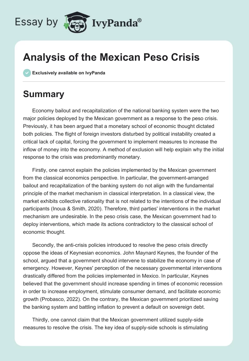 Analysis of the Mexican Peso Crisis. Page 1