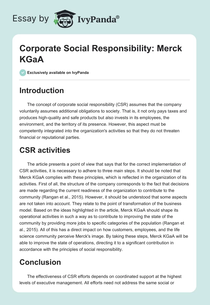Corporate Social Responsibility: Merck KGaA. Page 1