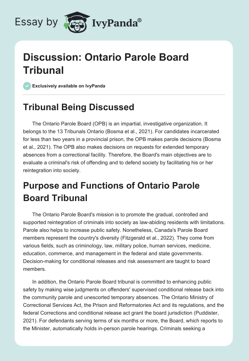 Discussion: Ontario Parole Board Tribunal. Page 1