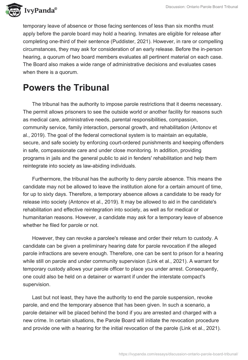 Discussion: Ontario Parole Board Tribunal. Page 2