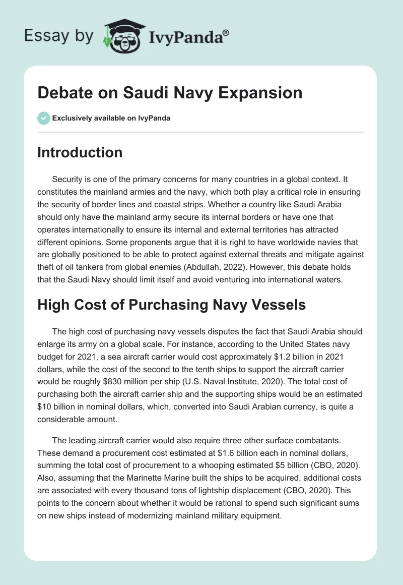 Debate on Saudi Navy Expansion. Page 1
