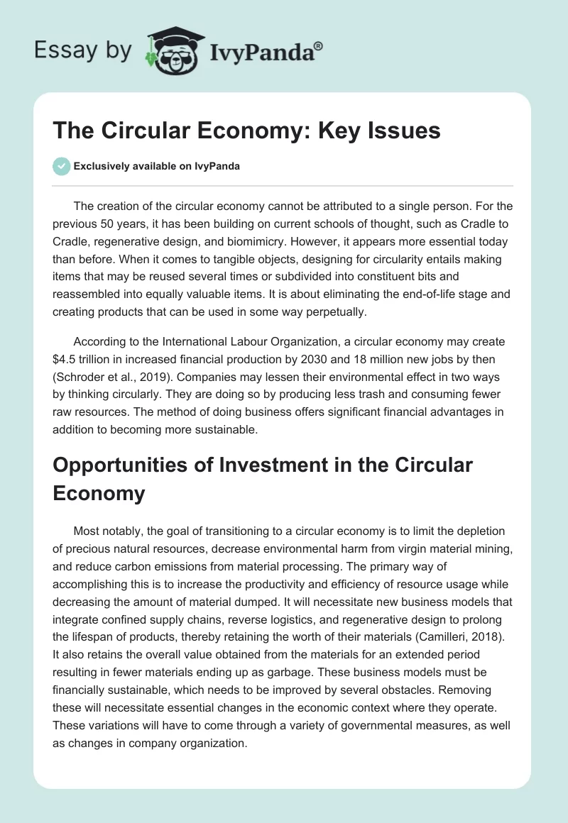 The Circular Economy: Key Issues. Page 1