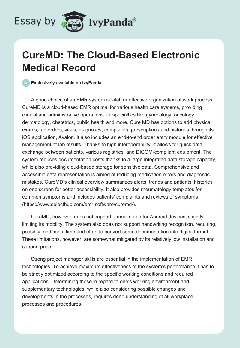 CureMD: The Cloud-Based Electronic Medical Record. Page 1