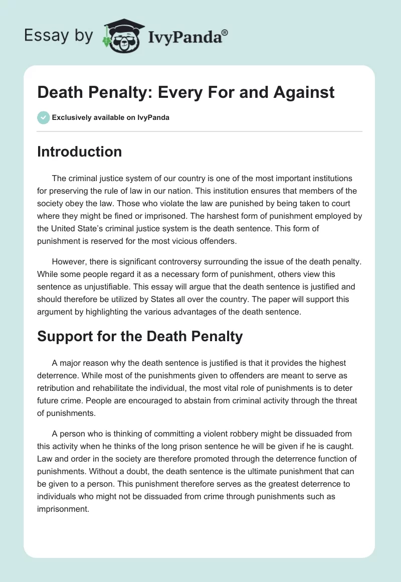 Death Penalty: Every For and Against. Page 1