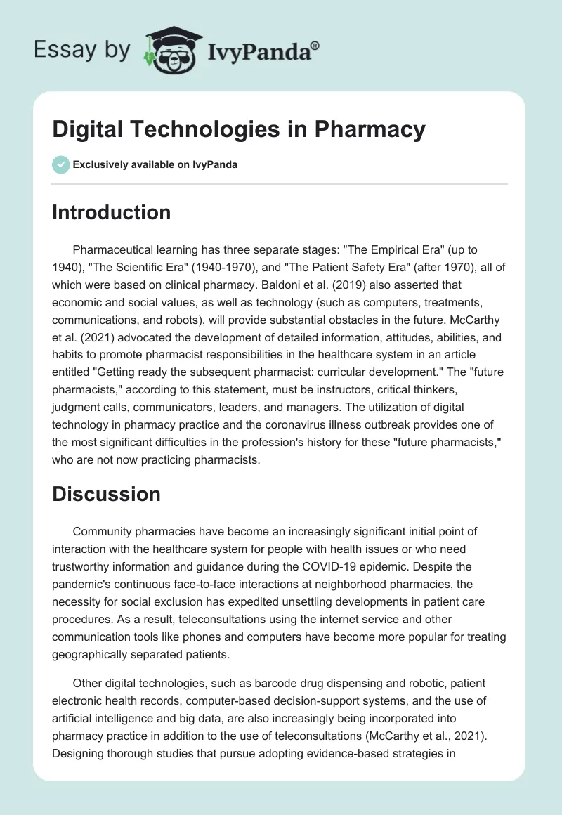 Digital Technologies in Pharmacy. Page 1