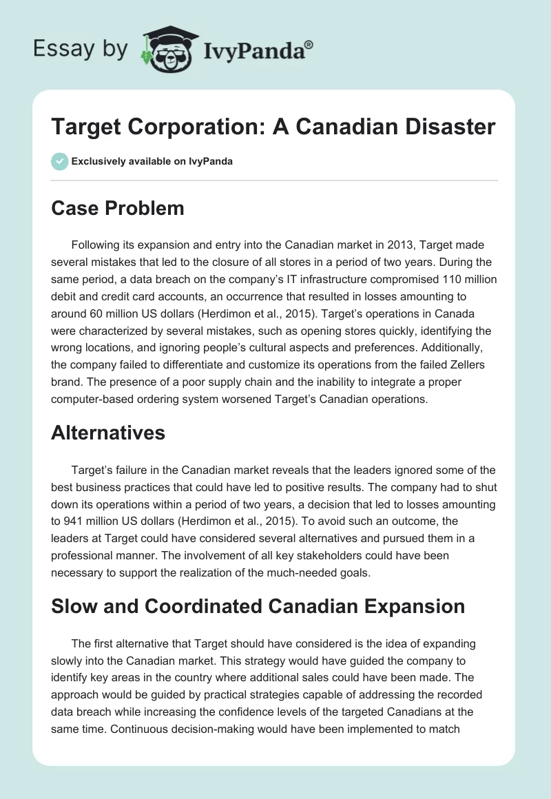 Target Corporation: "A Canadian Disaster". Page 1