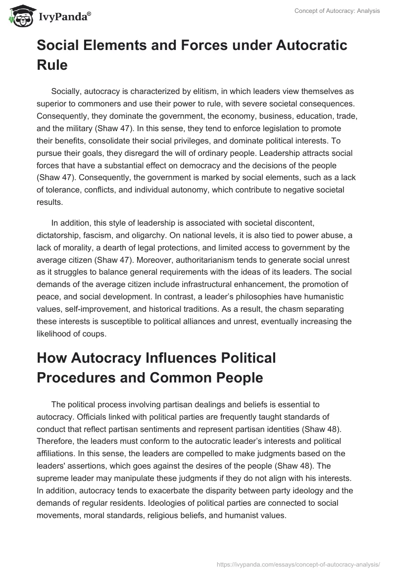 Concept of Autocracy: Analysis. Page 2
