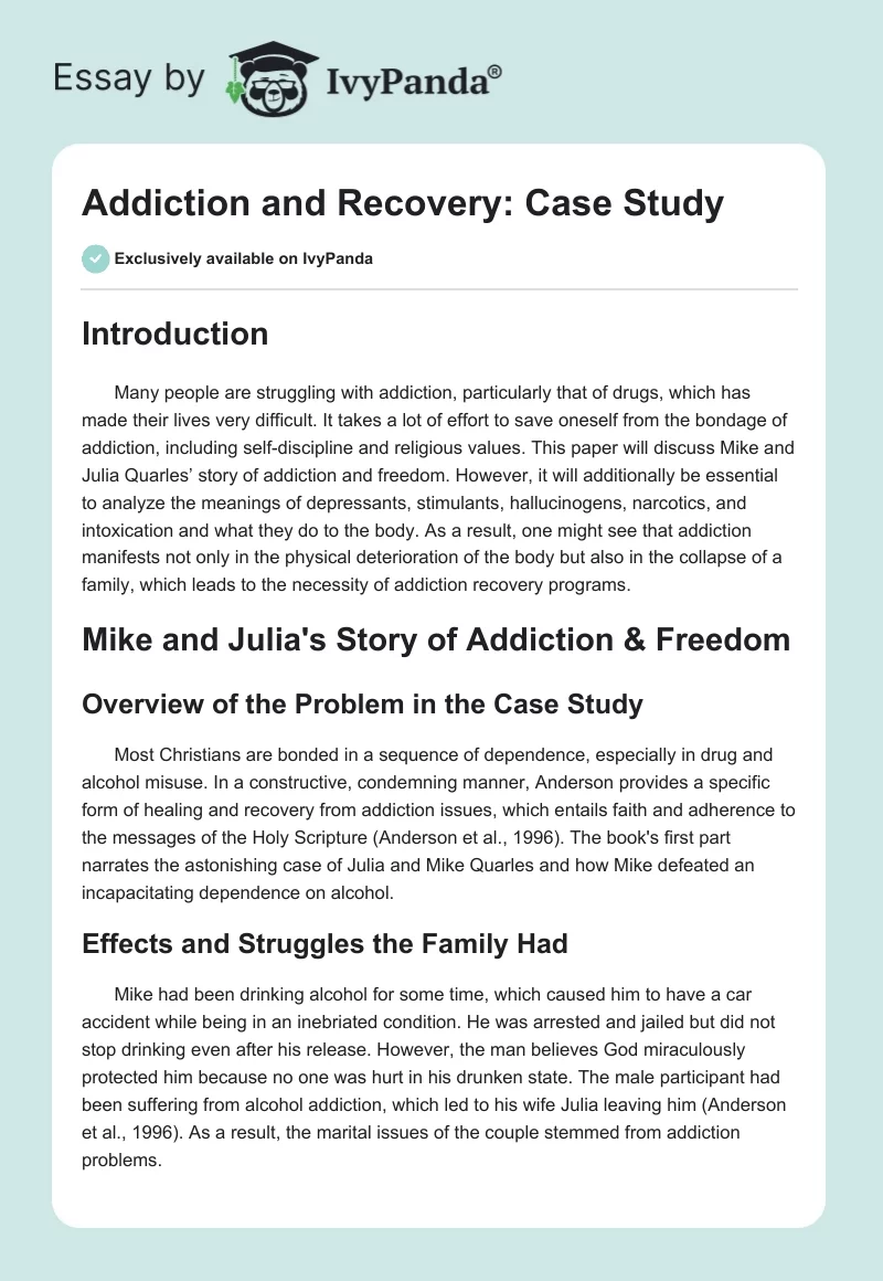 Addiction and Recovery: Case Study. Page 1