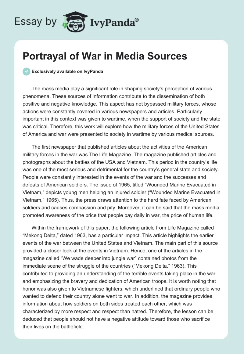 Portrayal of War in Media Sources. Page 1
