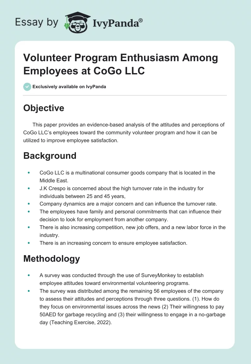 Volunteer Program Enthusiasm Among Employees at CoGo LLC. Page 1