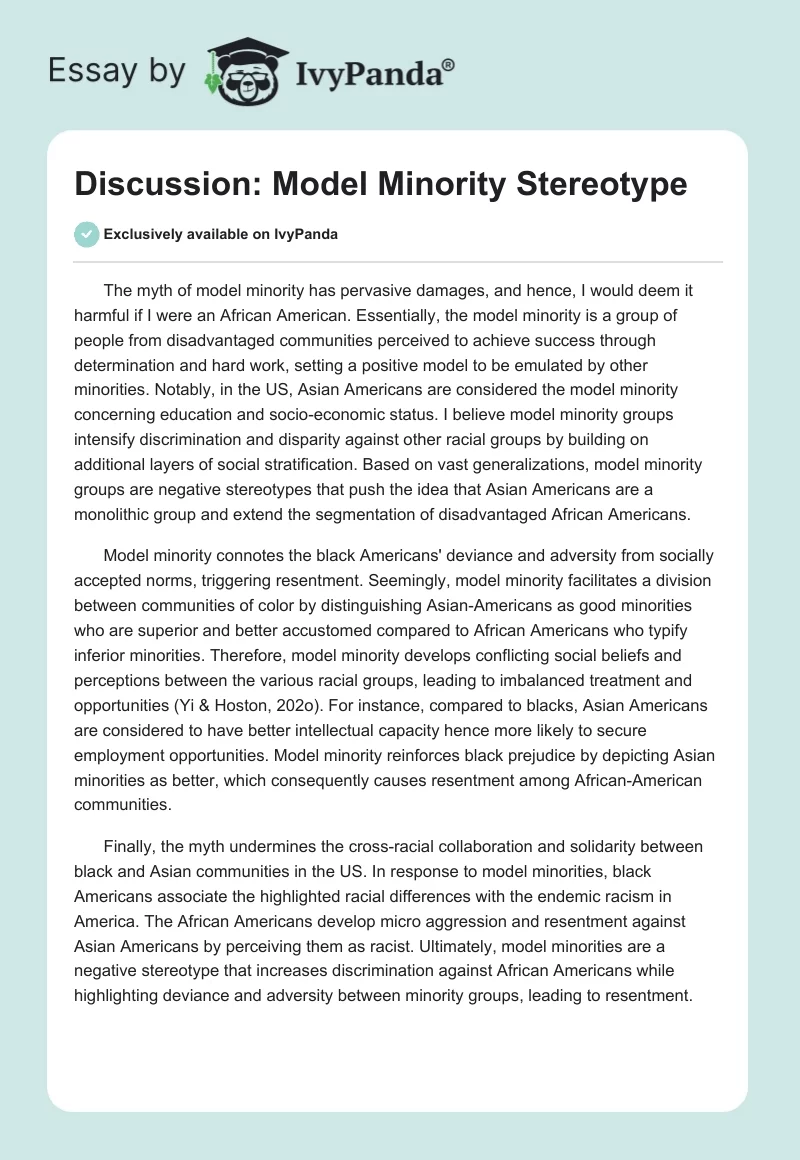 Discussion: Model Minority Stereotype. Page 1