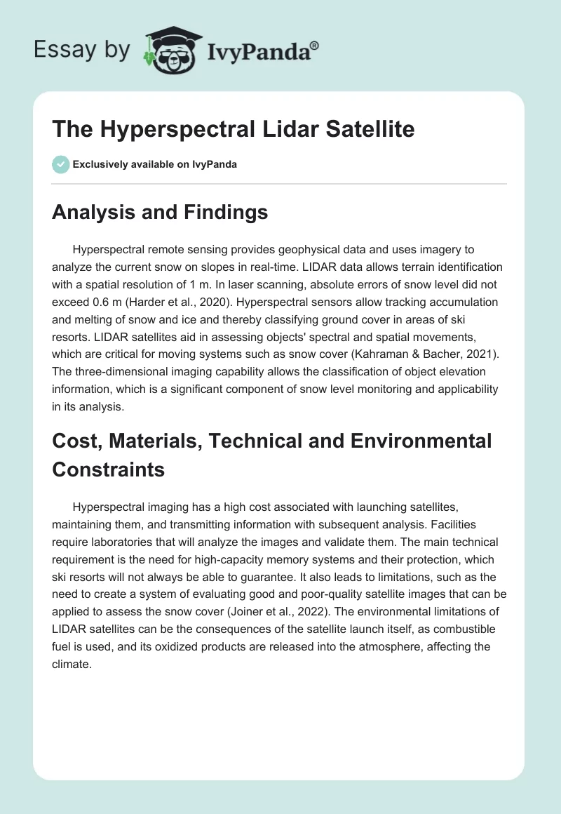 The Hyperspectral Lidar Satellite. Page 1