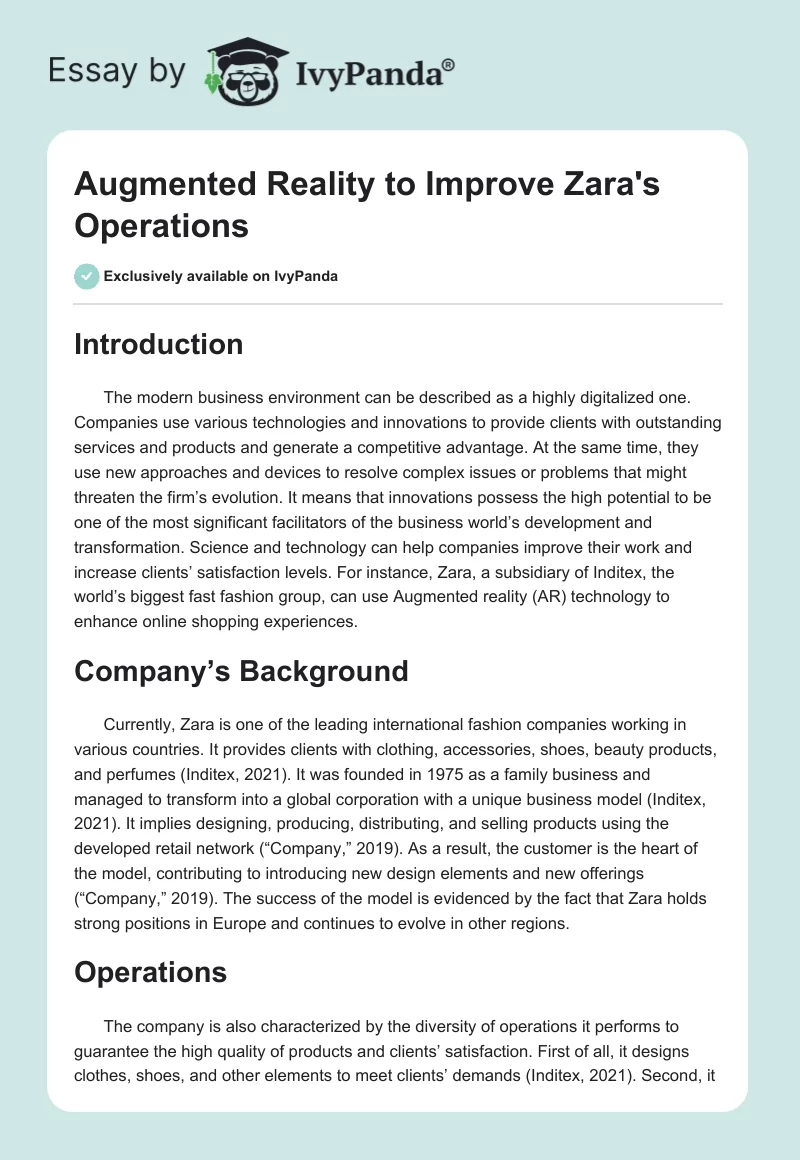Augmented Reality to Improve Zara's Operations. Page 1