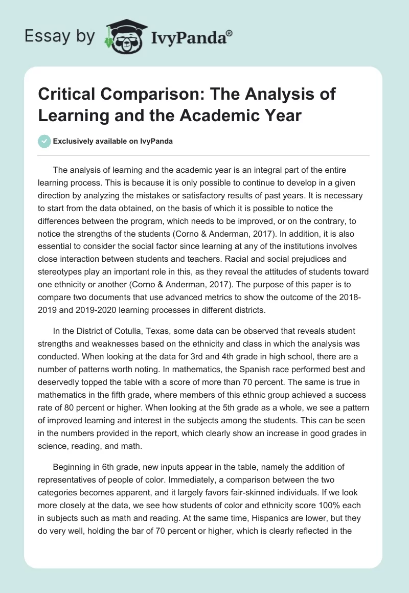 Critical Comparison: The Analysis of Learning and the Academic Year. Page 1