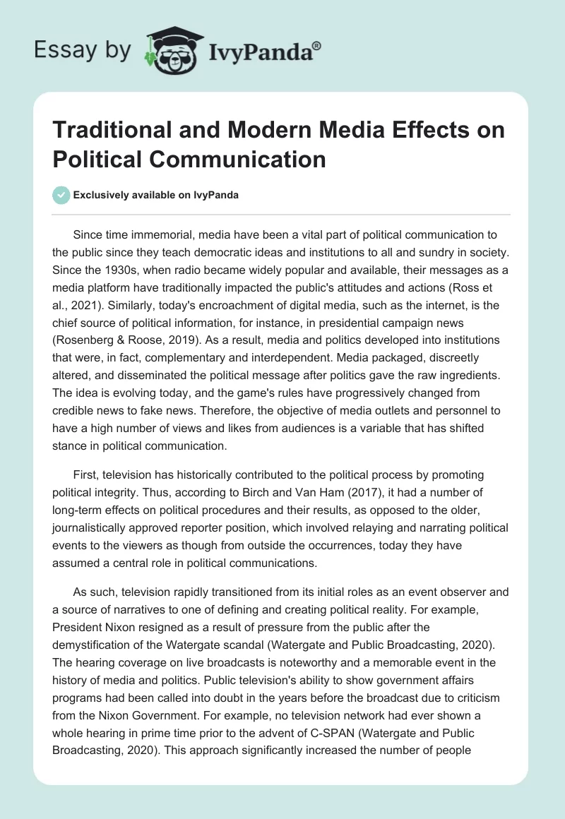 Traditional and Modern Media Effects on Political Communication. Page 1