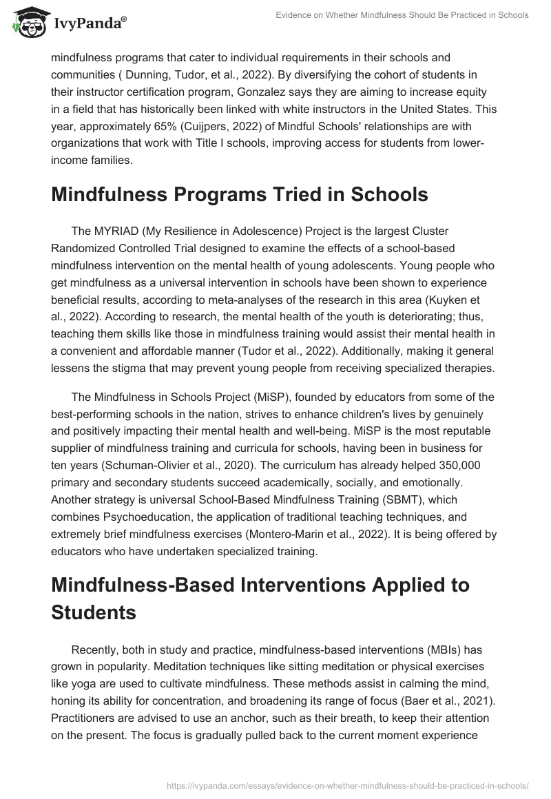 Evidence on Whether Mindfulness Should Be Practiced in Schools. Page 2
